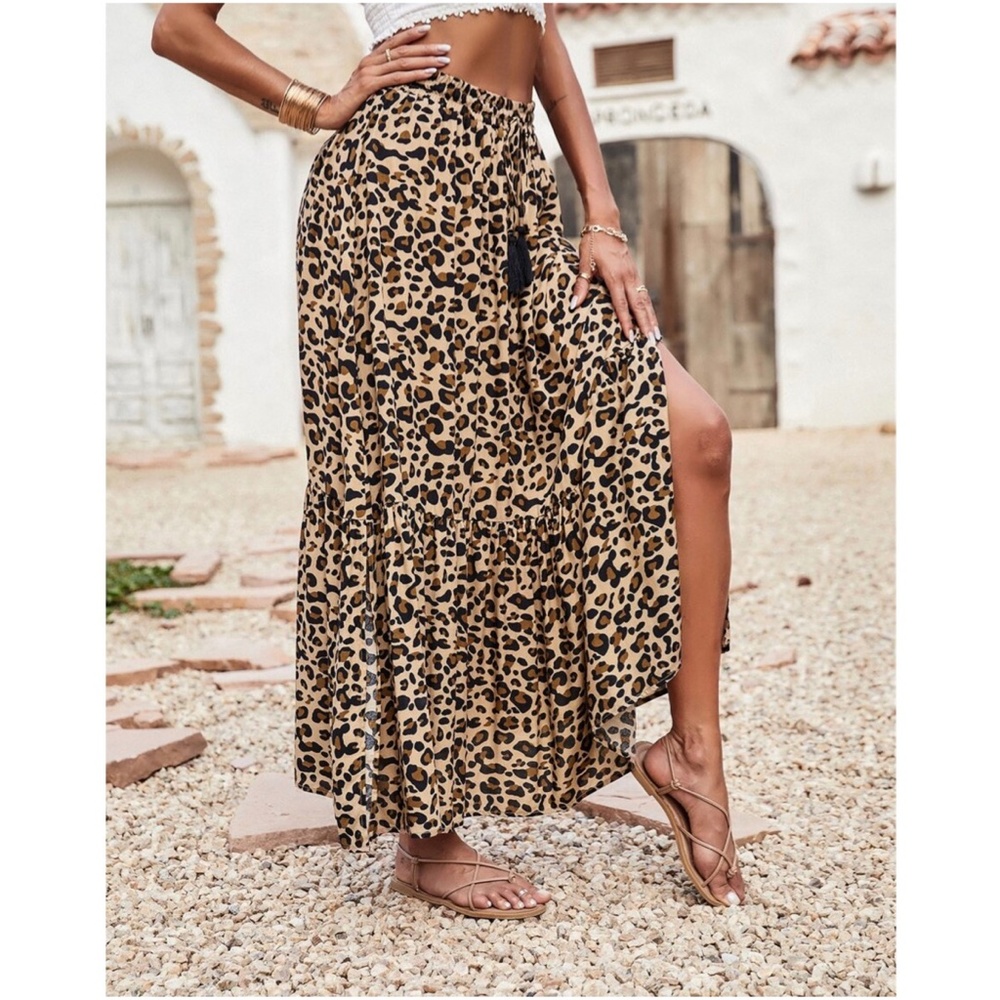 Boho Leopard Print Tassel Maxi Skirt - Picture 2 of 9